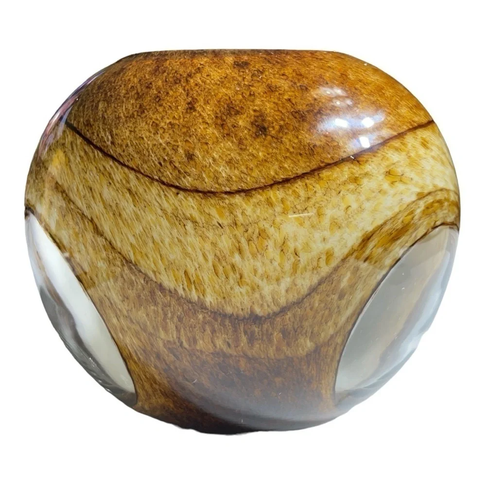 Murano Tortoise Shell Cased Glass Fish Eye Vase 3 Cut Clear Windows 7